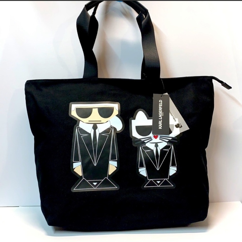 NWT Karl Lagerfeld Black and White Tote Cat Glasses